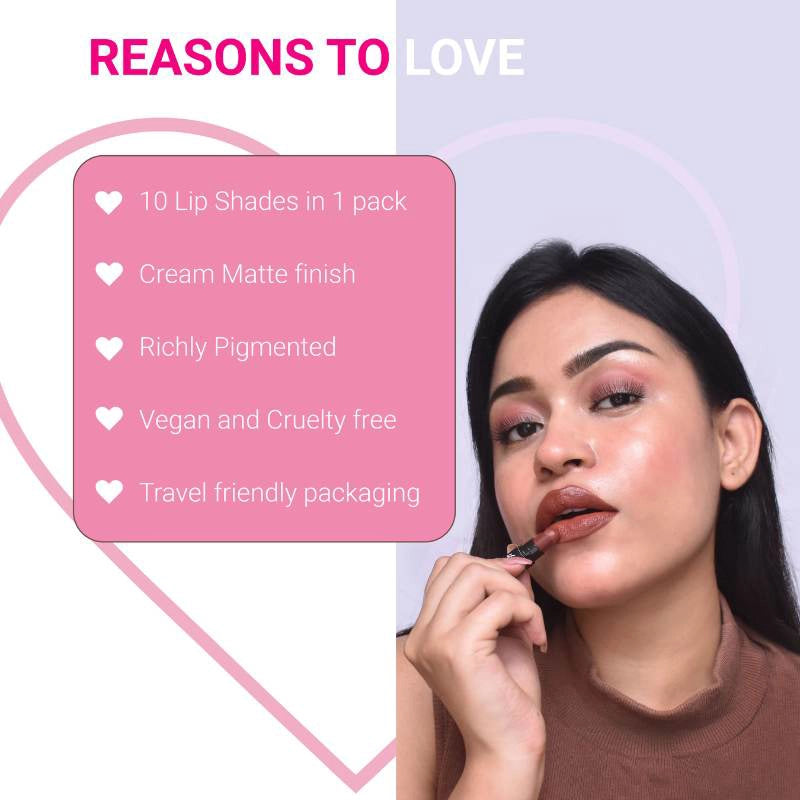 Iba Long Stay Matte Mini Lipstick Kit (Pack of 10), 12 g