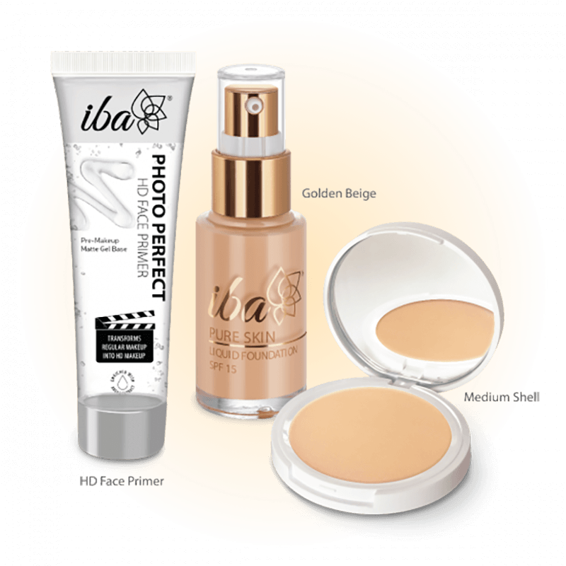Iba Perfect Base Primer + Foundation + Compact Combo (Golden Beige)