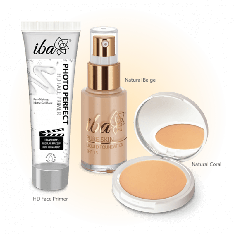 Iba Perfect Base Primer + Foundation + Compact Combo (Natural Beige)