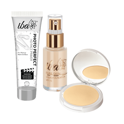 Iba Perfect Base Primer + Foundation + Compact Combo (Snow White)