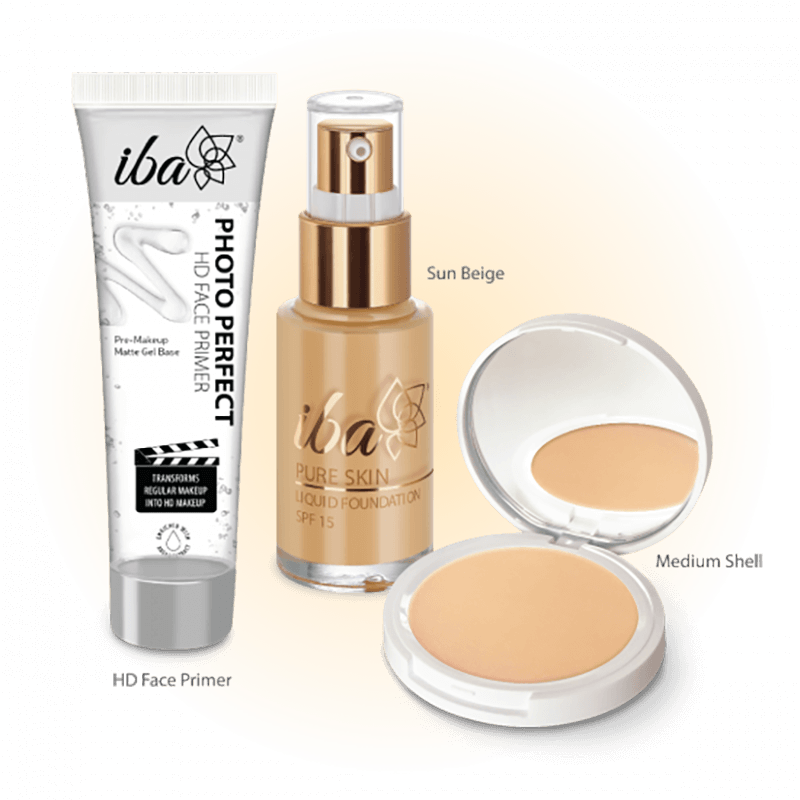 Iba Perfect Base Primer + Foundation + Compact Combo (Sun Beige)