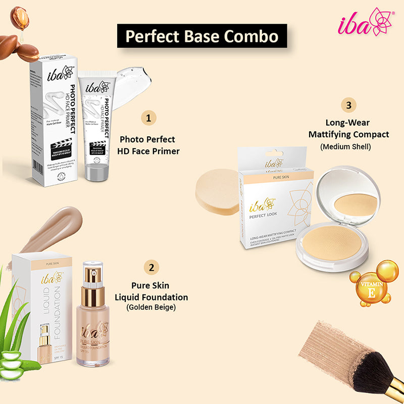 Iba Perfect Base Primer + Foundation + Compact Combo (Golden Beige)