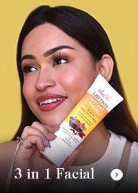 Woman holding a skincare product with a yellow background
