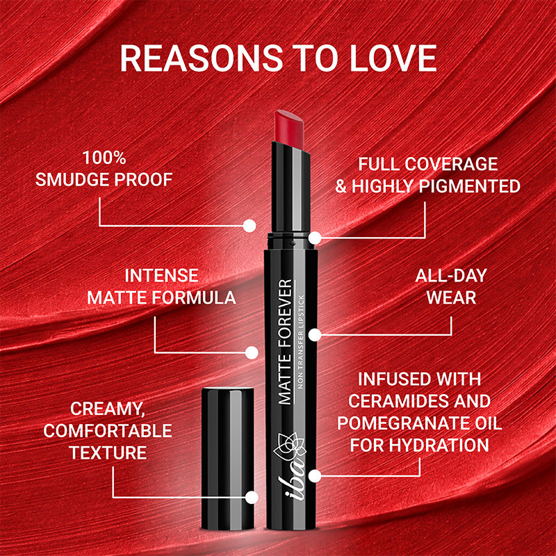 Iba Matte Forever Non Transfer Lipstick - 11 Nikkah Red, 2g