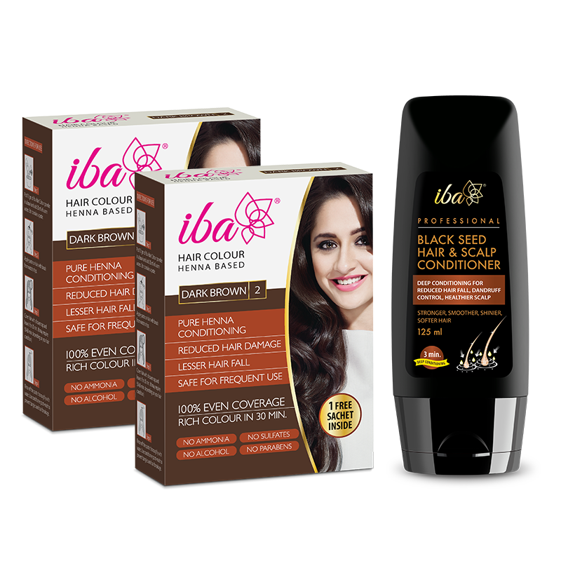 Iba Hair Color – Dark Brown (Pack of 2) + Black Seed Conditioner