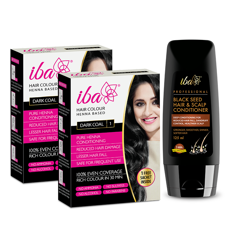 Iba Hair Color – Dark Coal (Pack of 2) + Black Seed Conditioner