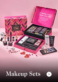 Makeup sets displayed on a pink background with 'Must Have' packaging.