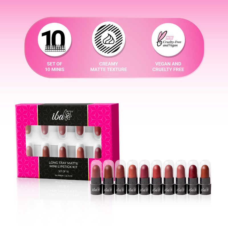 Iba Long Stay Matte Mini Lipstick Kit (Pack of 10)