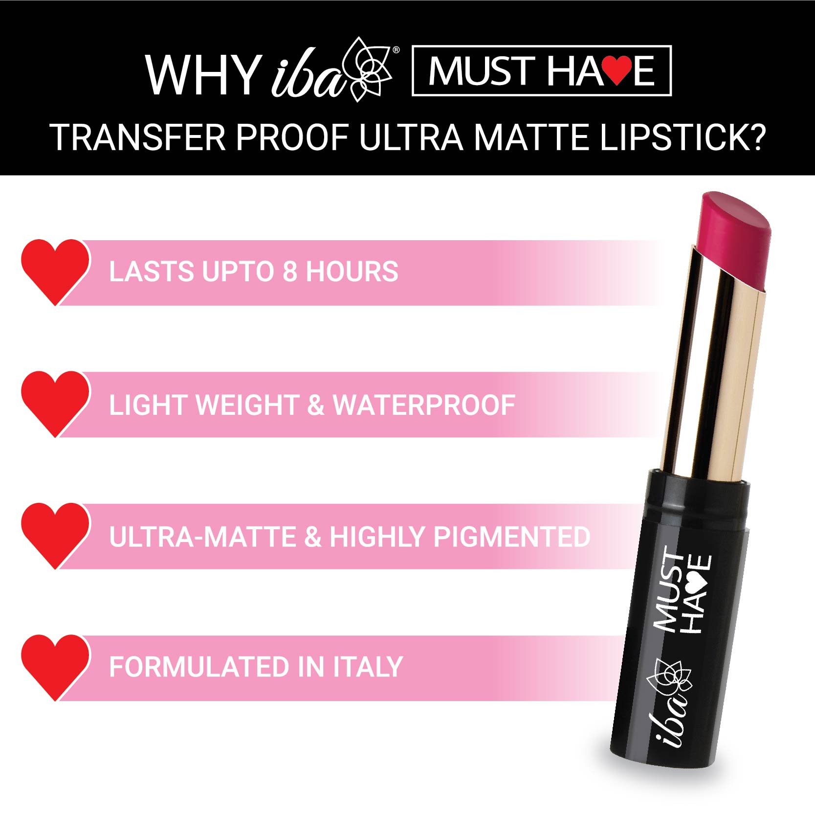 Iba Must Have Transfer Proof Ultra Matte Lipstick Features