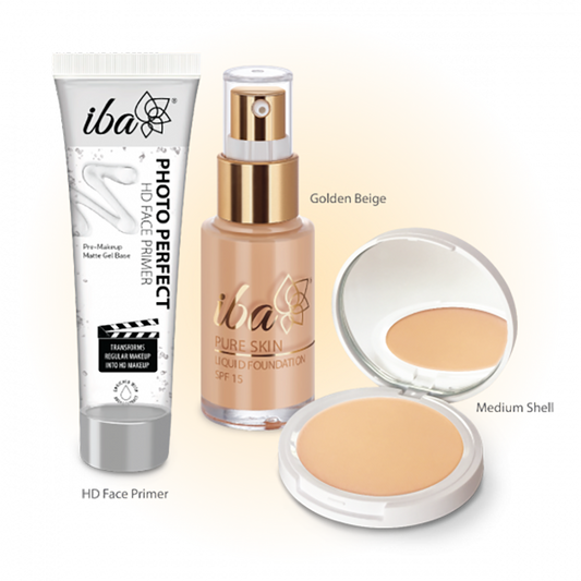 Iba Perfect Base Primer + Foundation + Compact Combo (Golden Beige)
